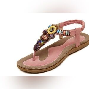 NEW SIKETU Boho PEACH & Tan sandals with Beads women’s size 5.5 NWOT
